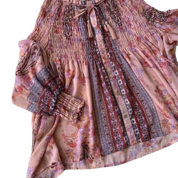 Altar'd State Boho Flowy Romantic Floral Print Pleated Tunic S - Picture 9 of 11